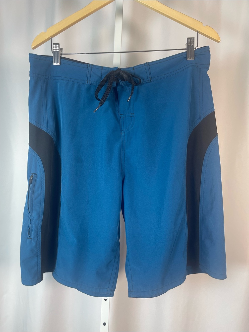 POPFLEX Size 34 Blue Black Men's Swim Trunks Zip Pocket Surf Swim Vacation
